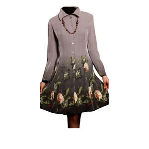 Jerry T Jacket NWOT Sz Meduim Silver Grey Floral Button Front Abstract Design